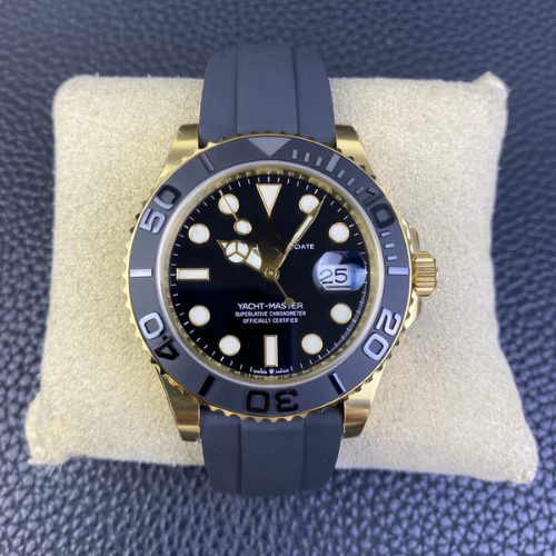 RLX Yacht-Master 42 in yellow gold with a black dial and Oysterflex bracelet