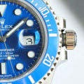 RLX Submariner Date in 18k white gold with a blue dial and blue ceramic bezel